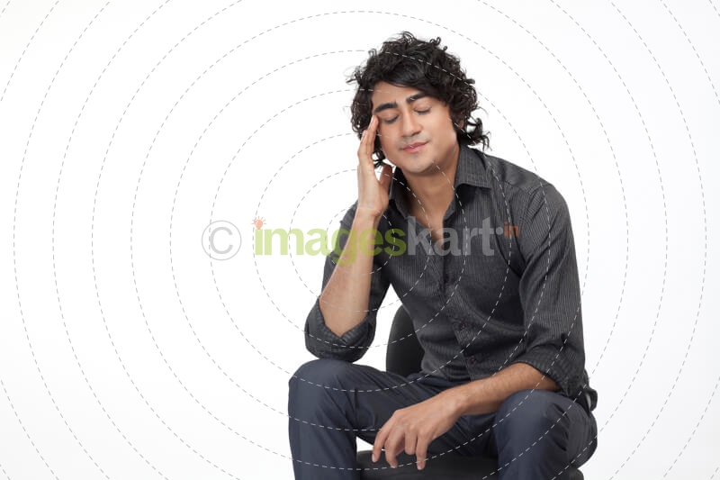 picture of a man in tension with copy space for advertising puposes