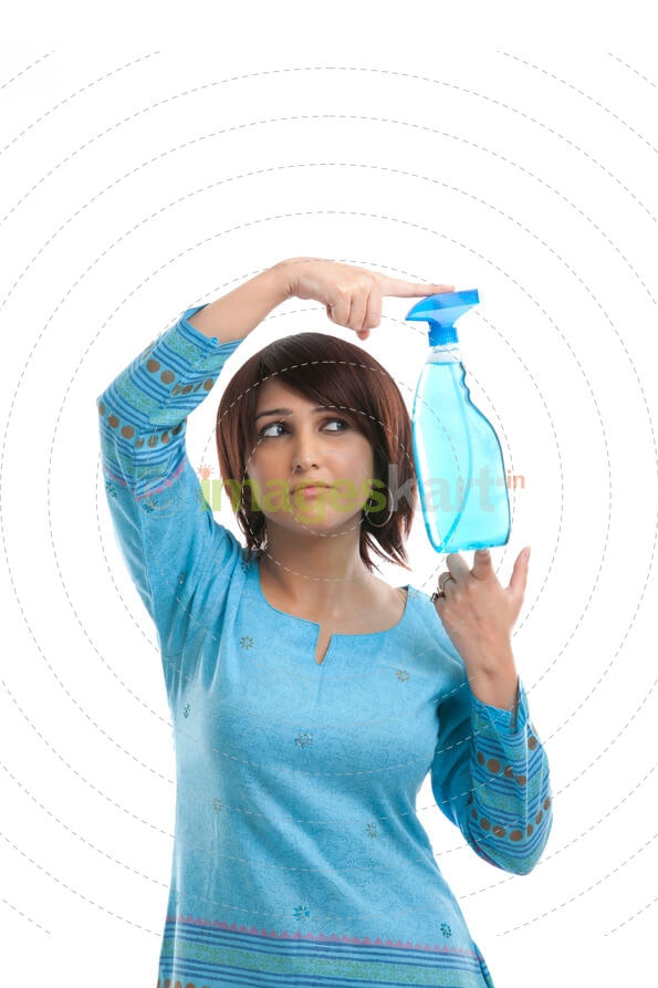 woman displaying a spray bottle
