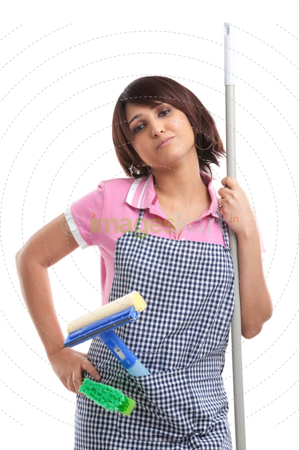 housewife posing with mop