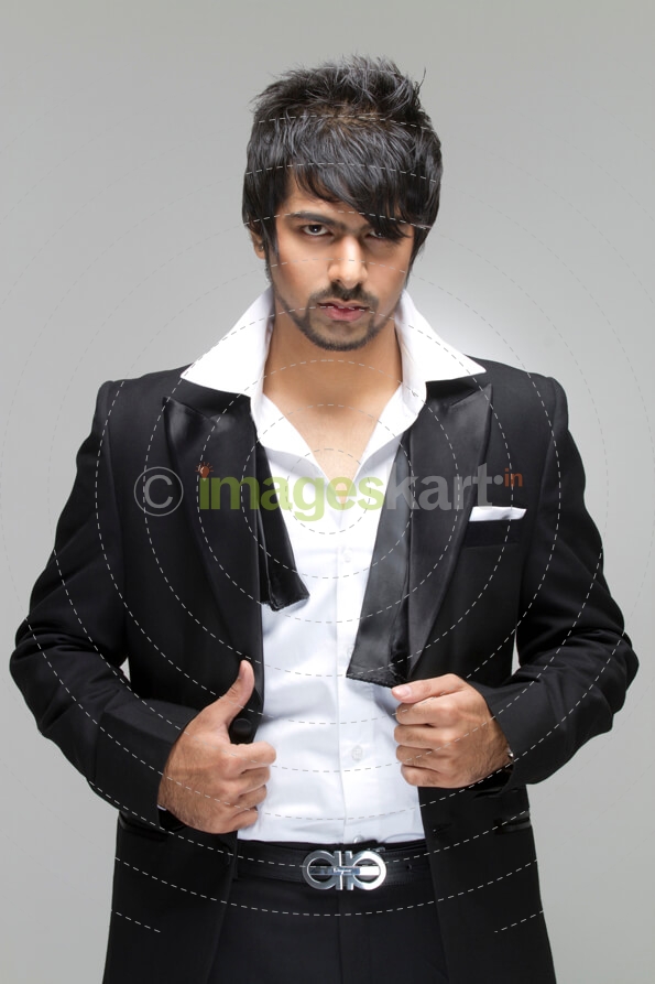 fashionable male model in a black suit