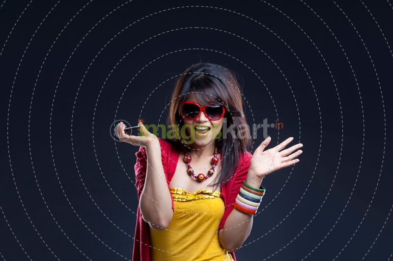 attractive girl in trendy outfit posing in excitement