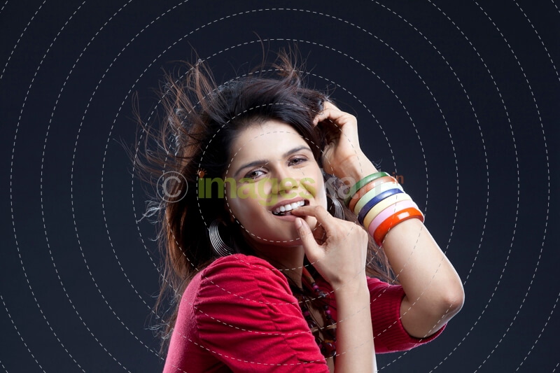 girl posing while gesturing 