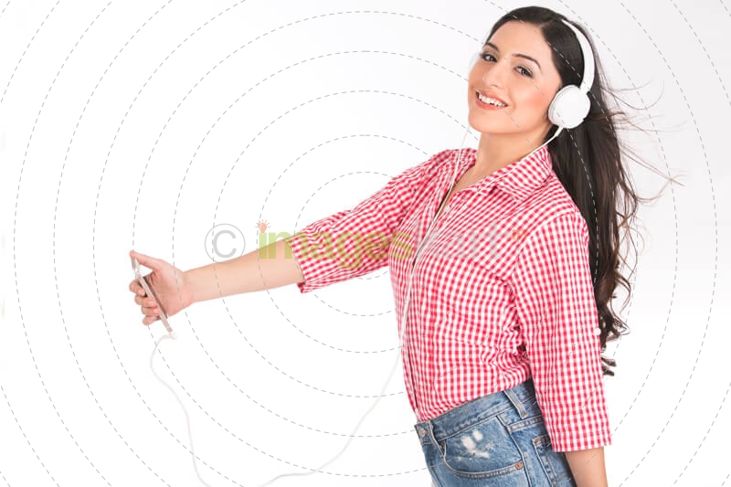 young girl posing with white headphones