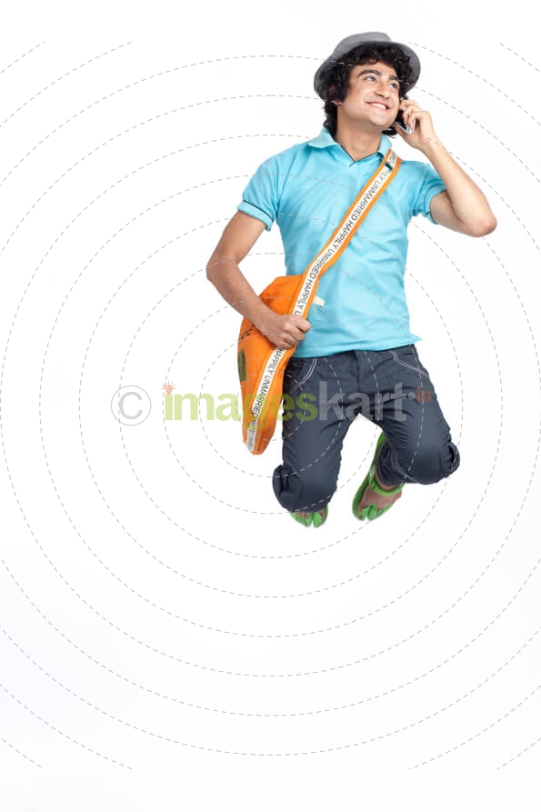 college student jumping in excitement