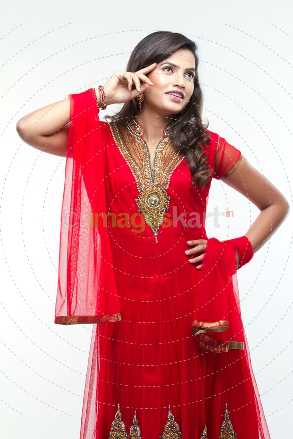 portrait of a girl in bright red dress