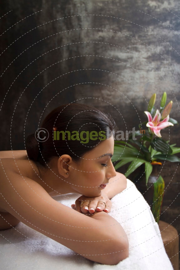 close up of girl relaxing at spa