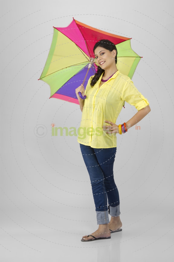 girl with colourful umbrella 