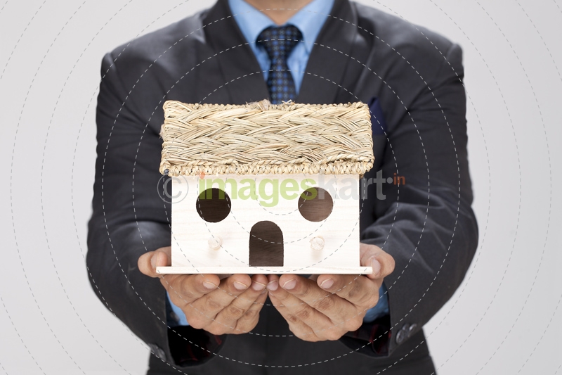 man showing home miniature