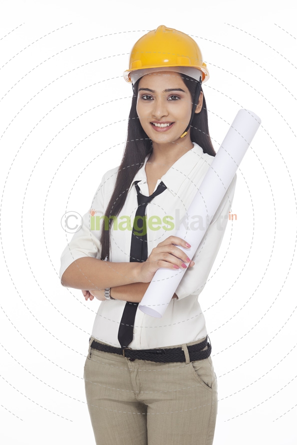 girl posing as young architect 