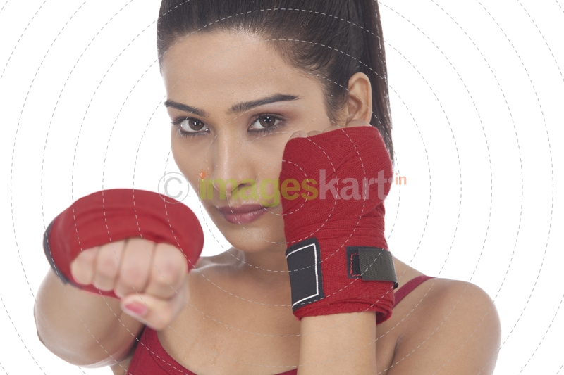 girl posing in attack position