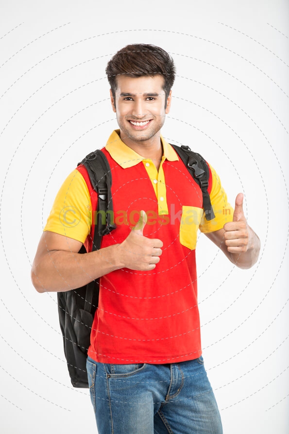 college boy showing thumbs up with both hands 
