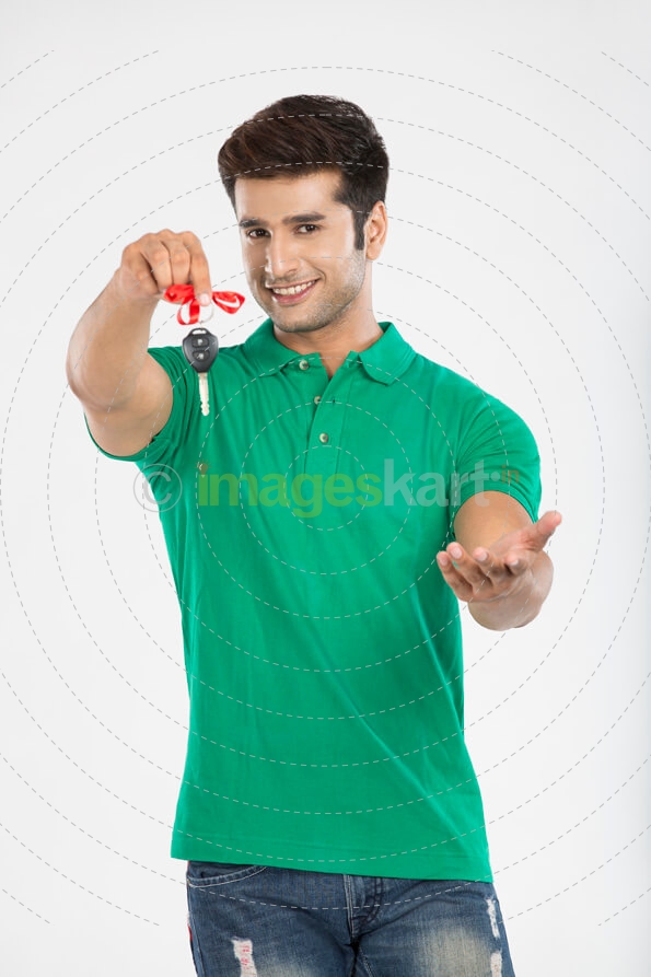 man giving car key 