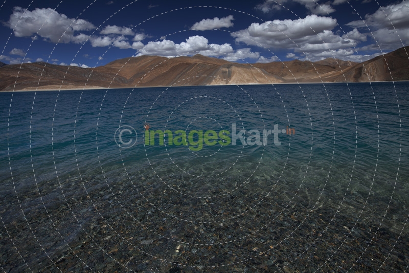 beautiful blue lake with mountains in the back