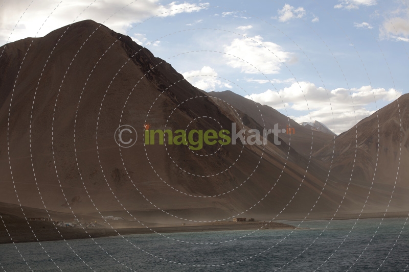 mountain range of leh ladakh along river side 