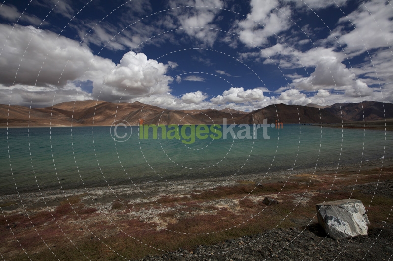 beautiful mountains along lake side   