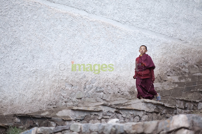 buddhist boy playing at the monastery