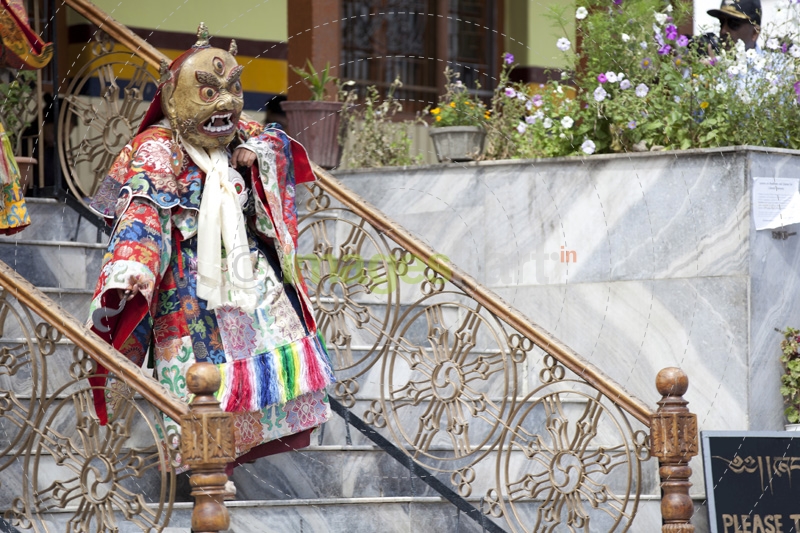 masked ladakh people performing on the street of ladakh 