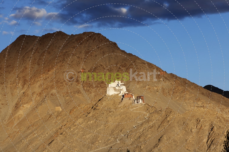 beautiful mountain range with temple at leh,ladakh