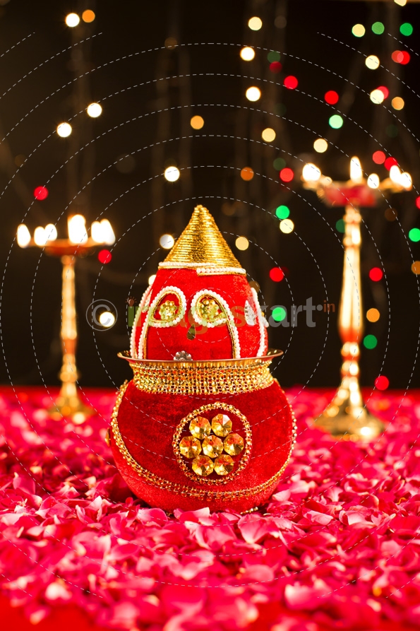 decorated kalash with lighting lamps