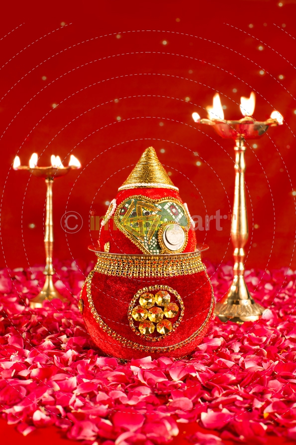 decorated kalash with lighting lamps