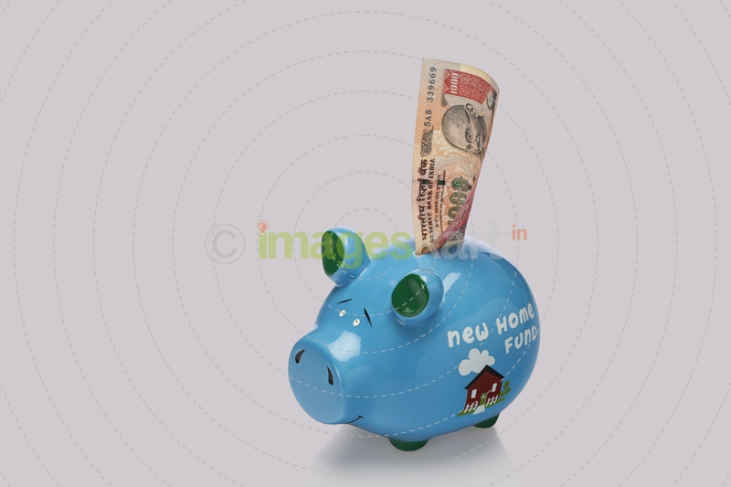 piggy bank with 1000 rupee note