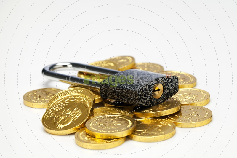 gold coins and lock