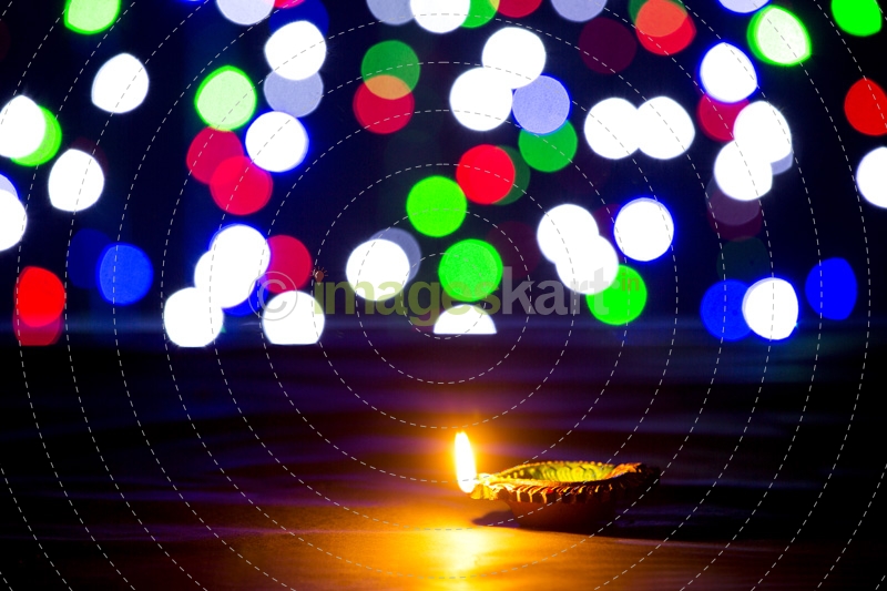 colourful lights and diya 