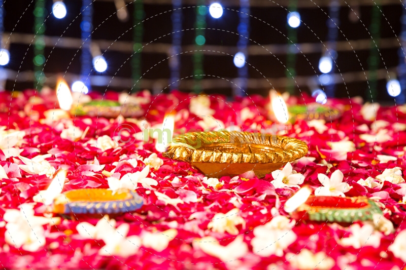 diyas and rose petals 