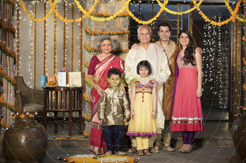 family celebrating diwali