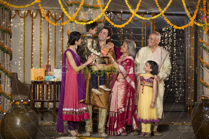 family celebrating diwali together 