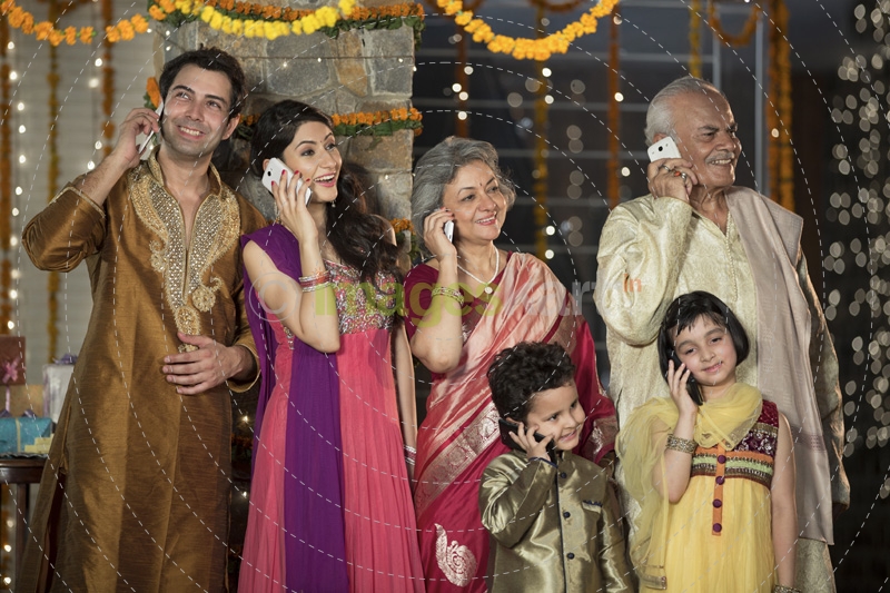 family talking on mobile phones 