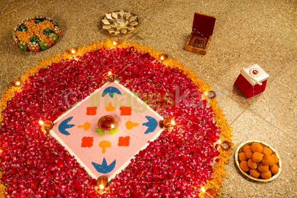 flower rangoli for diwali pooja