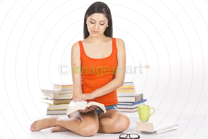 attractive girl reading a book