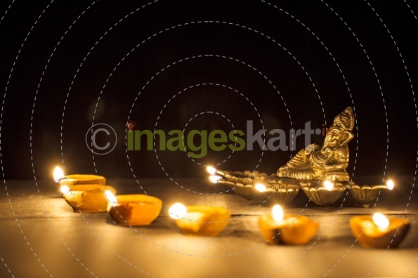 lord ganesha and diyas for diwali celebrations 