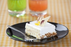 a piece of cream cake ready to be served 
