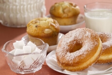 close-up of deserts on table