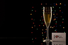 champagne glass and i love you note