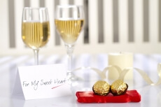 love message with chocolates and drinks