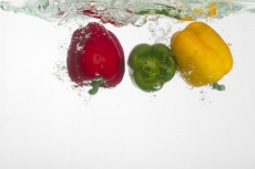 fresh capsicums dropped in water