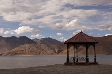 view of the red sala at the pangong lake