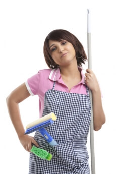 housewife posing with mop