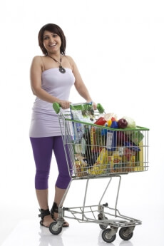 young lady with trolley cart