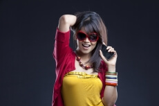 beautiful woman smiling with cell phone
