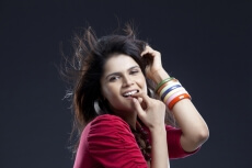 girl posing while gesturing 