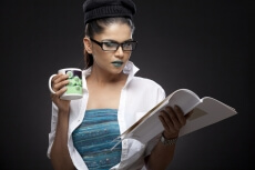 young secretary reading a document