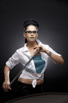 girl posing with stick