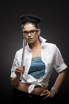 girl posing with rod