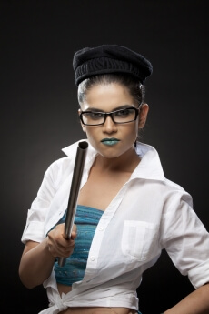 angry teacher holding a steel rod
