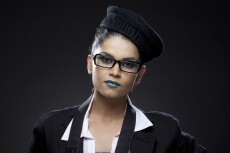 young woman with a serious look