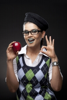woman wearing sweater and glasses